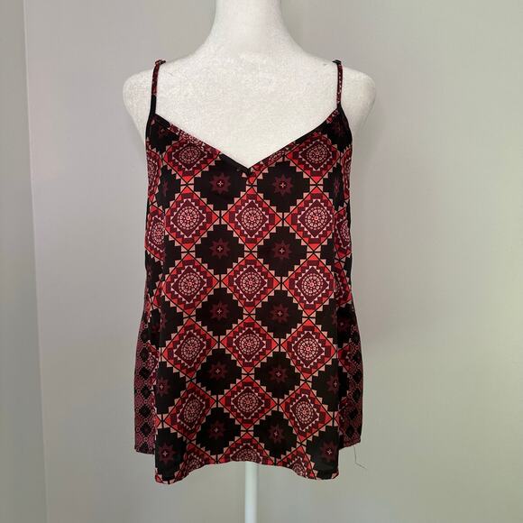 Sam Edelman black, red & pink tribal print v-neck tank top size M - Picture 2 of 10